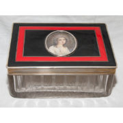 Boîte En Cristal" Couvercle En Argent Et Miniature" 1905-1933