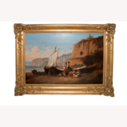 Huile Sur Toile Baie De Naples Datée 1879
