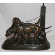 Chiens De Chasse , Groupe En Bronze Signé E. Delabriere (1829-1912)