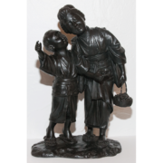 Mère et fils sculpture en Bronze Japon époque Meiji