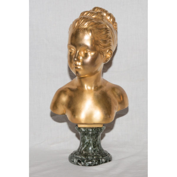 Buste De Jeune Fille En Bronze Doré Signé Houdon 19ème Siècle