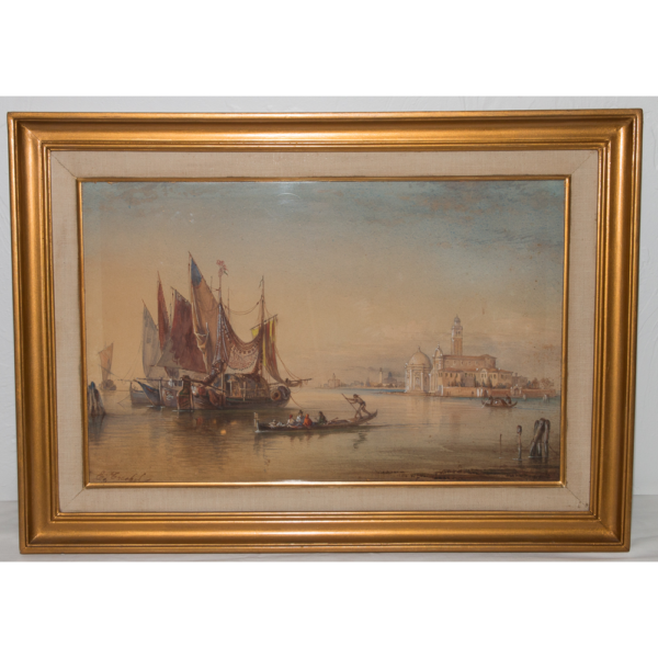 Aquarelle De Venise Signé Ercole Trachel 1820-1872