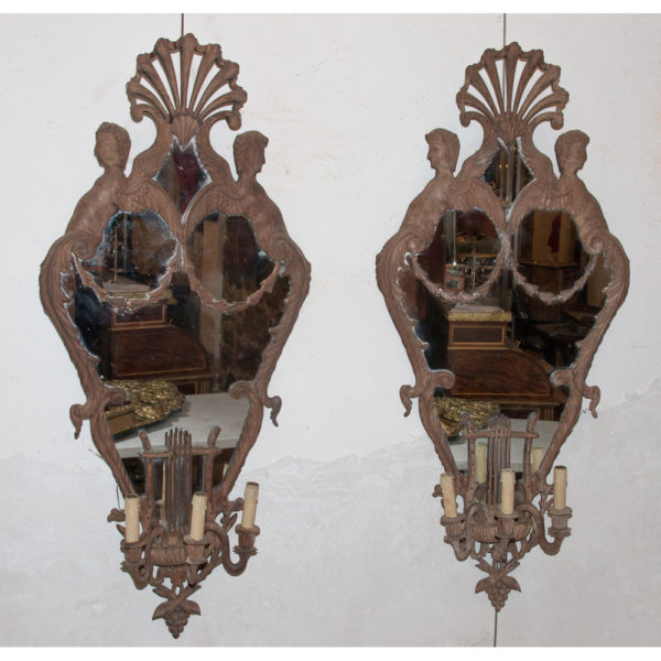 Grande Paire d'Appliques à Miroir En Acajou Italie Circa 1850