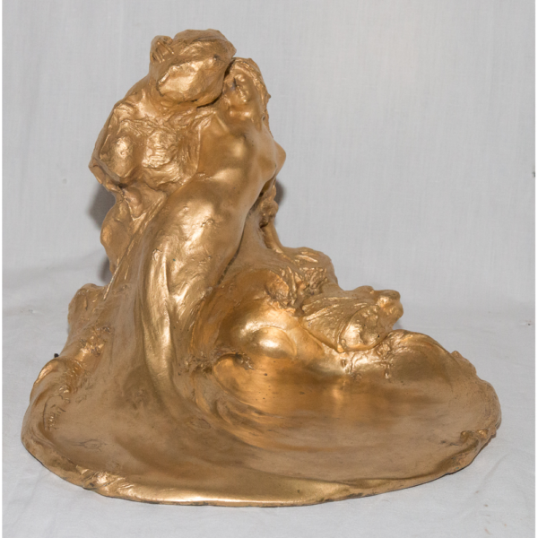 Encrier En Bronze Doré époque Art Nouveau E l'Hoest 1874-1937