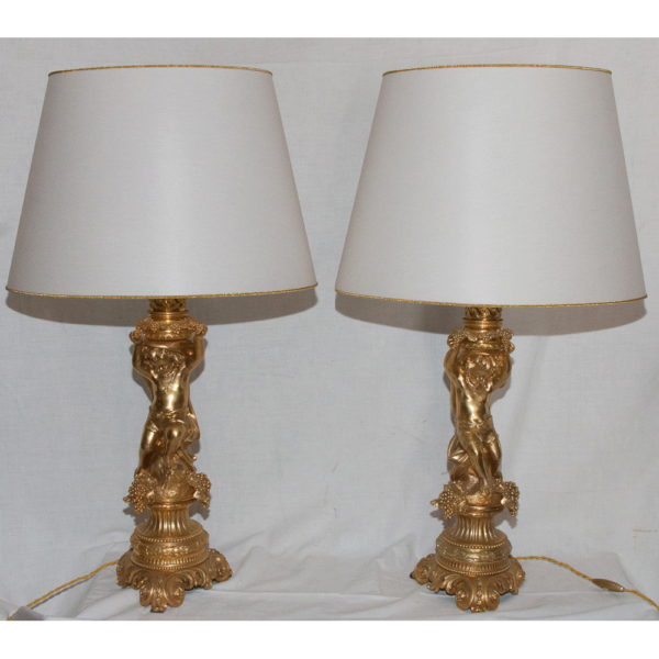 Grandes Paire De Lampes Aux Putti En Bronze Doré époque Napoléon III