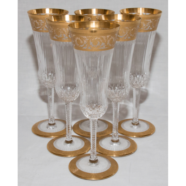 6 Flutes à Champagne Cristal De Saint Louis Modèle Thistle Or