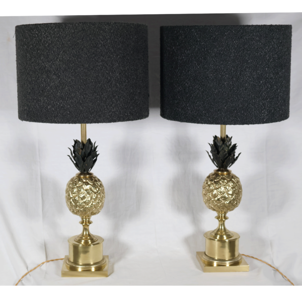 Paire de lampes ananas en bronze doré années 70