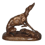Lévrier à la prise d’un lièvre en bronze Cayrard milieu XIXe